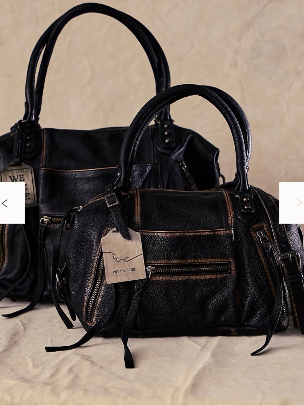We The Free Black Leather Satchel with Brown Trim